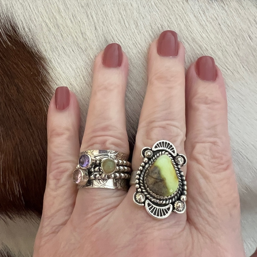 ❤️ Palomino Variscite Navajo Brushed Sterling Silver Decorative Adjustable Ring - Picture 3 of 12